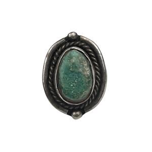 Sterling Silver Southwest Style Ring Green Turquoise Stone Rope Edging Size 8